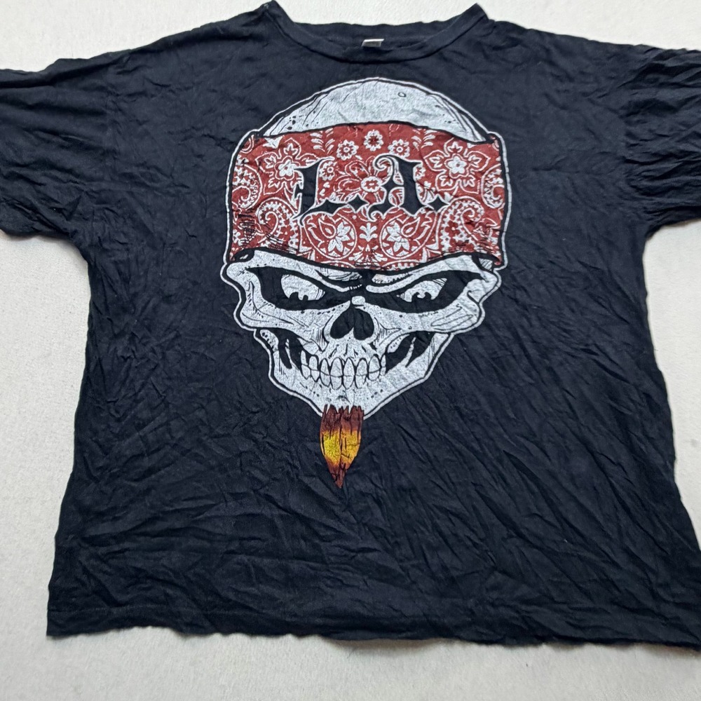 Gravity T-Shirt Women Double Extra Large Black Excellent L.A. Skull Bandana Tee